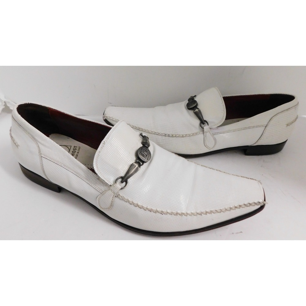 Jo Ghost Textured White Leather Pewter Bit Loafers Italy sz 43